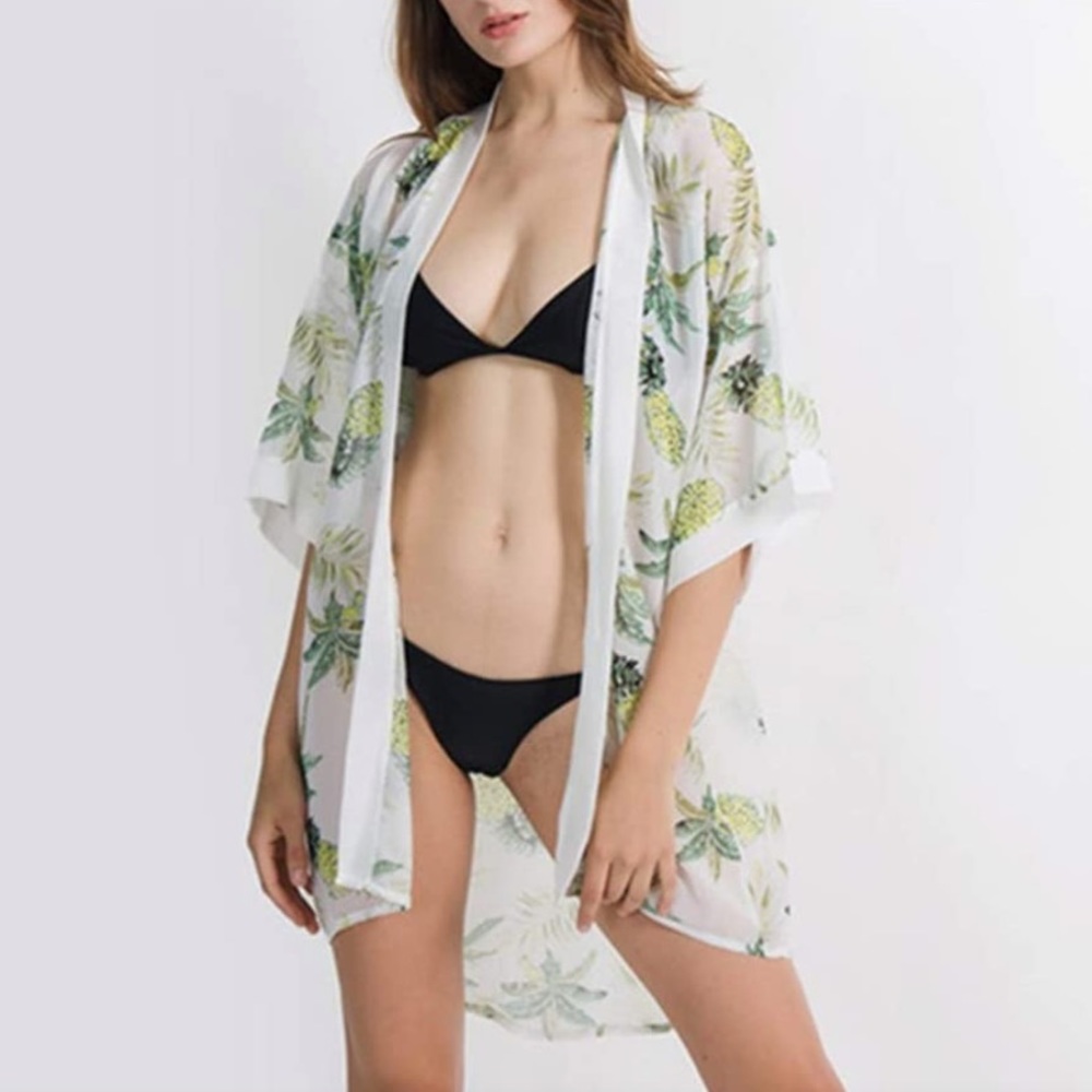 Pineapple Tropical Beach Coverup Sheer Kimono